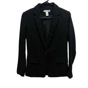 H&M Black One Button Blazer with Shoulder Pads Women’s size 2